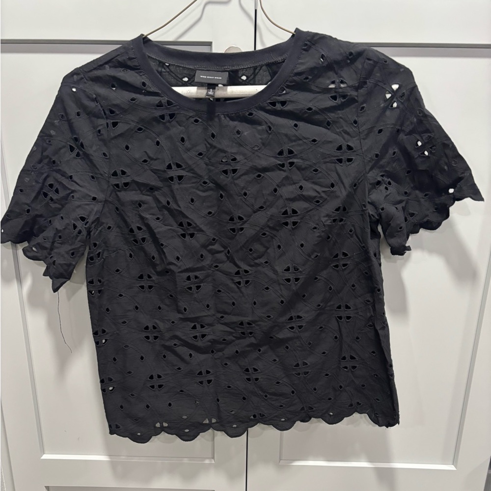 Who What Wear Black Eyelet Blouse Sheer Sz Small